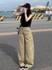 Winter 2025 Khaki Wide-Leg High-Waist Jeans with Big Pockets for Women
