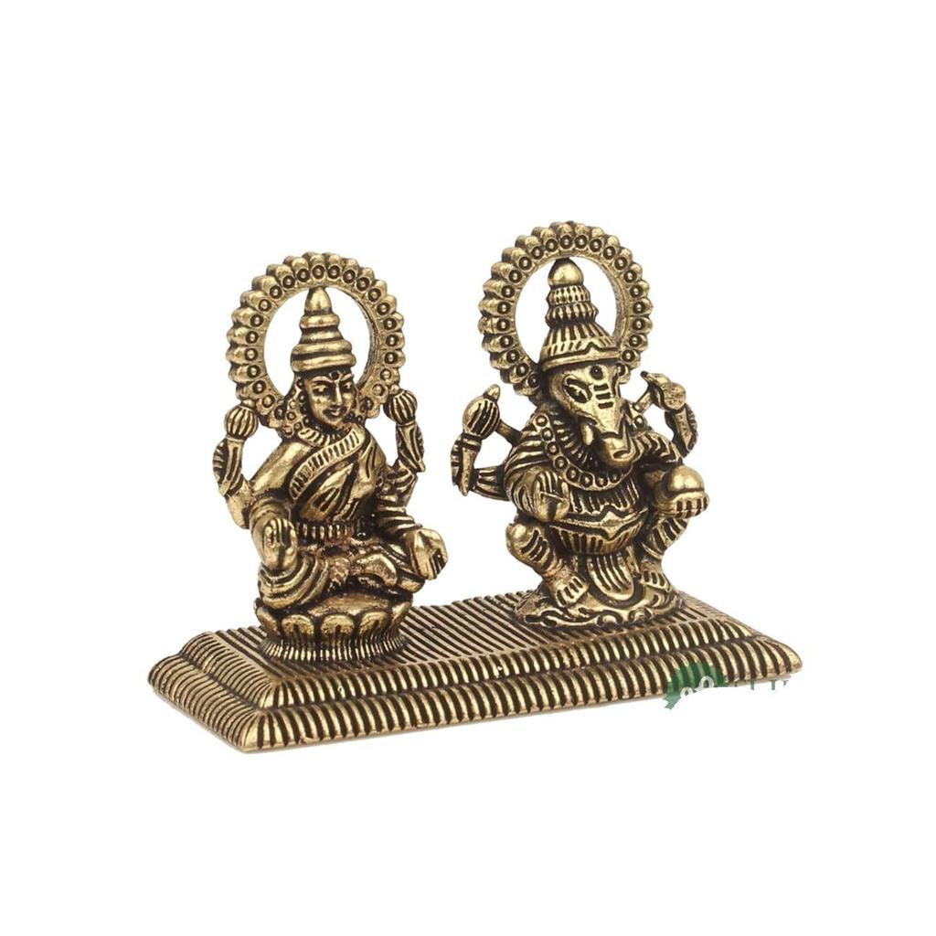 Brass Laxmi Ganesha Idol for Good Luck & Worship | 1.5" Small Hindu God Statue Figurine Perfect