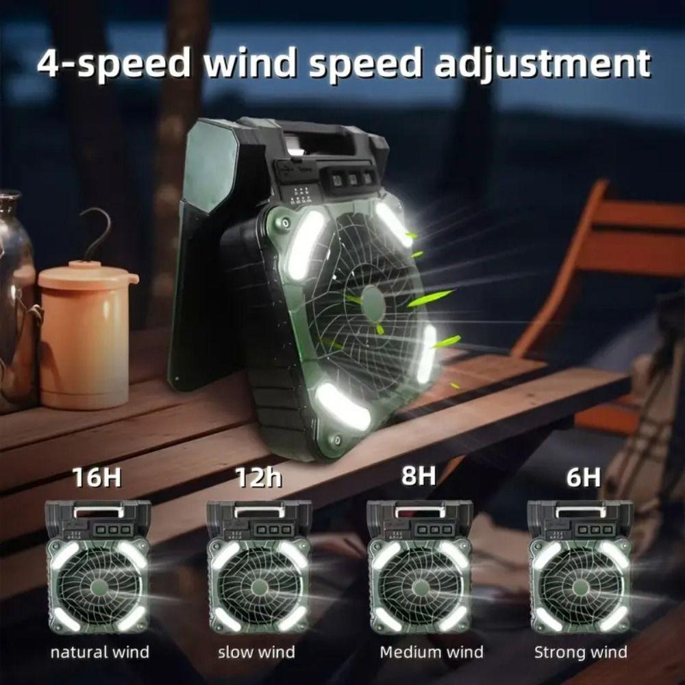 90° Folding Camping Fan with LED Light Folding Design Portable Tent Fan  Picnic Trip