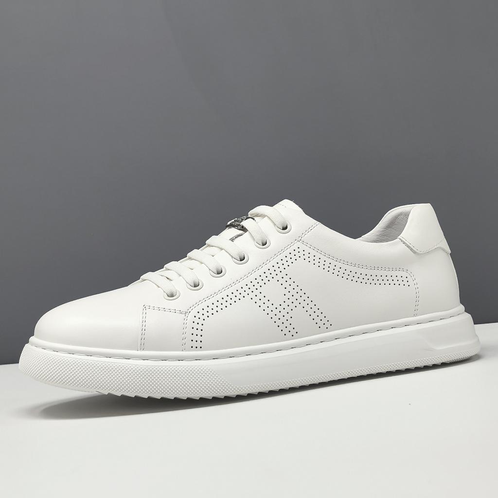 Leather Board Shoes Men'S Trendy Versatile First-Layer Cowhide White Shoes European Station Men'S One-Pedal Lazy Casual Shoes