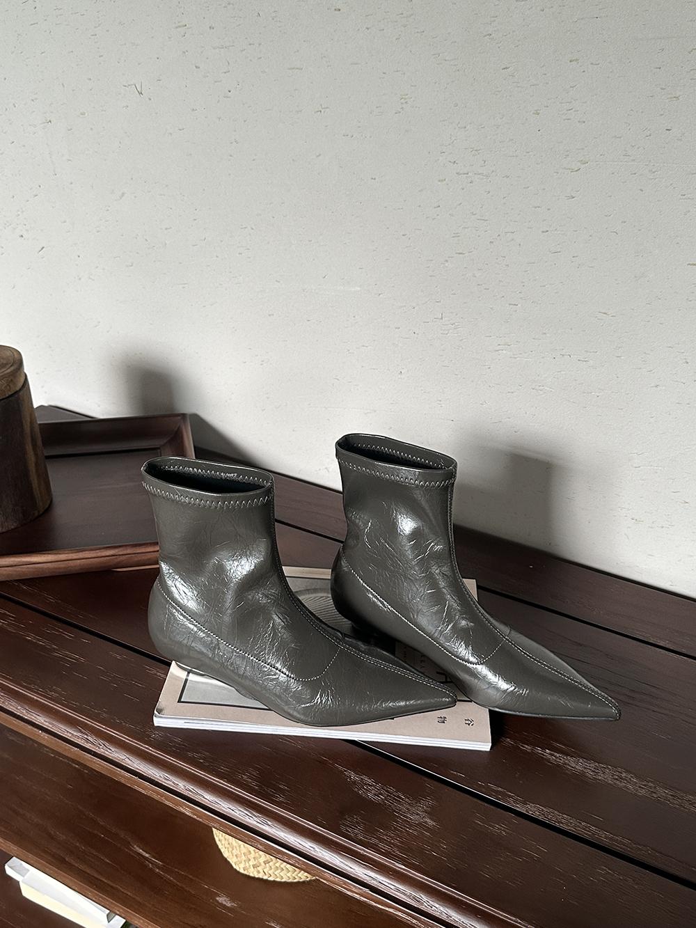 

модні жіночі ботильйони з гострим носком, нові надходження 2024 року, чорні хакі, бежеві сірі, осінь, зима, шкарпетки, шкарпетки, танкетка, середні підбори. 245 сірий