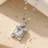 New Silver Color Stainless Steel Necklaces for Women Fashion Luxury Zircon Square Pendant Necklace Jewelry Clavicle Chain