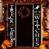 Spooky Festive Porch Sign Set Halloween Xmas Dual Door Curtain Gothic Banner Hanging Scary Merry Party Decor