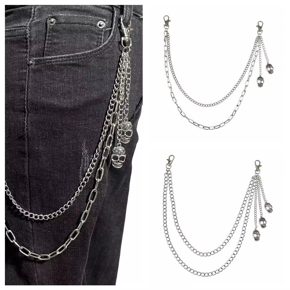 Metal Alloy Skull Waist Chain Multi-layer Jeans Chain Fashion Multi-layer Key Chains  For Women Man