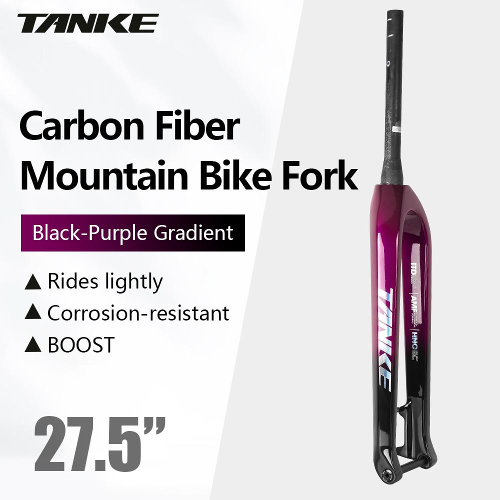 TANKE MTB Hard Fork Bicycle Suspension carbon fiber 26/27.5/29inch Universal Mountain Bike Fork Straight Cone 28.6mm Boost T800 110 Black-Purpl 27.5