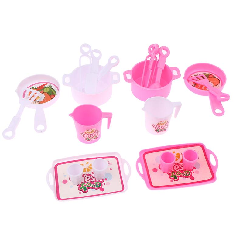 Mini Tableware Kitchenware Set Dollhouse Simulation Pot Tray Cup Set Doll Home Kitchen Decoration Pretend Play Toys Kid Gifts