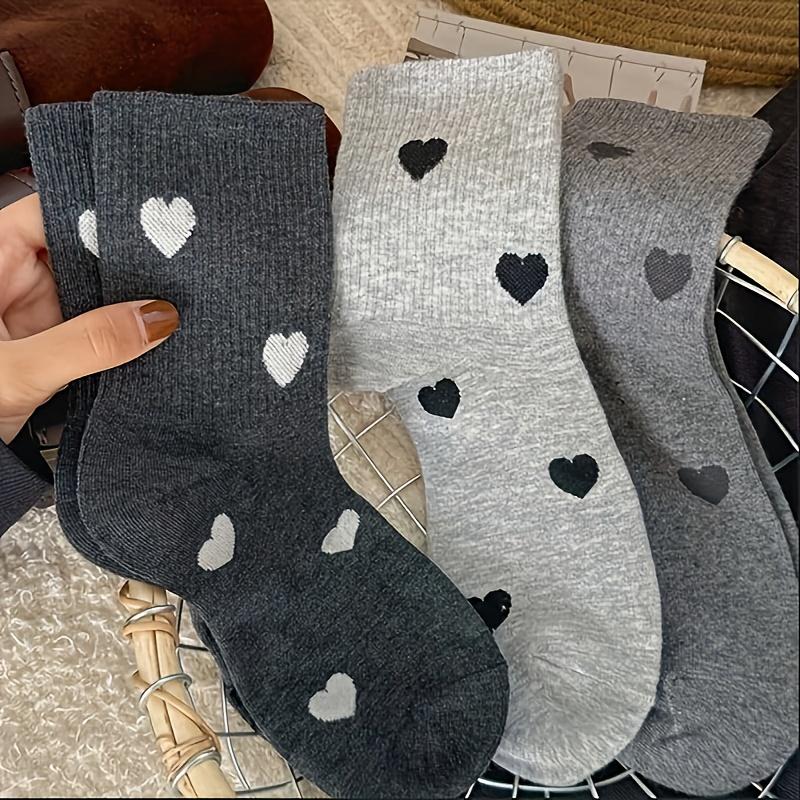 5 pairs of heart-shaped patterned socks, ladies' sports socks unisex, comfortable crew socks,with cute small patterns,Christmas