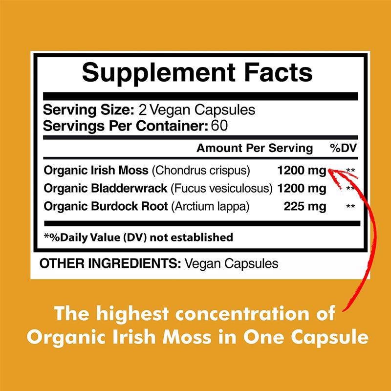 Cápsulas de Algas Marinhas Irlandesas com Vesículas, suporte à tireoide, saúde digestiva, sem glúten, vegano, adequado para adultos.