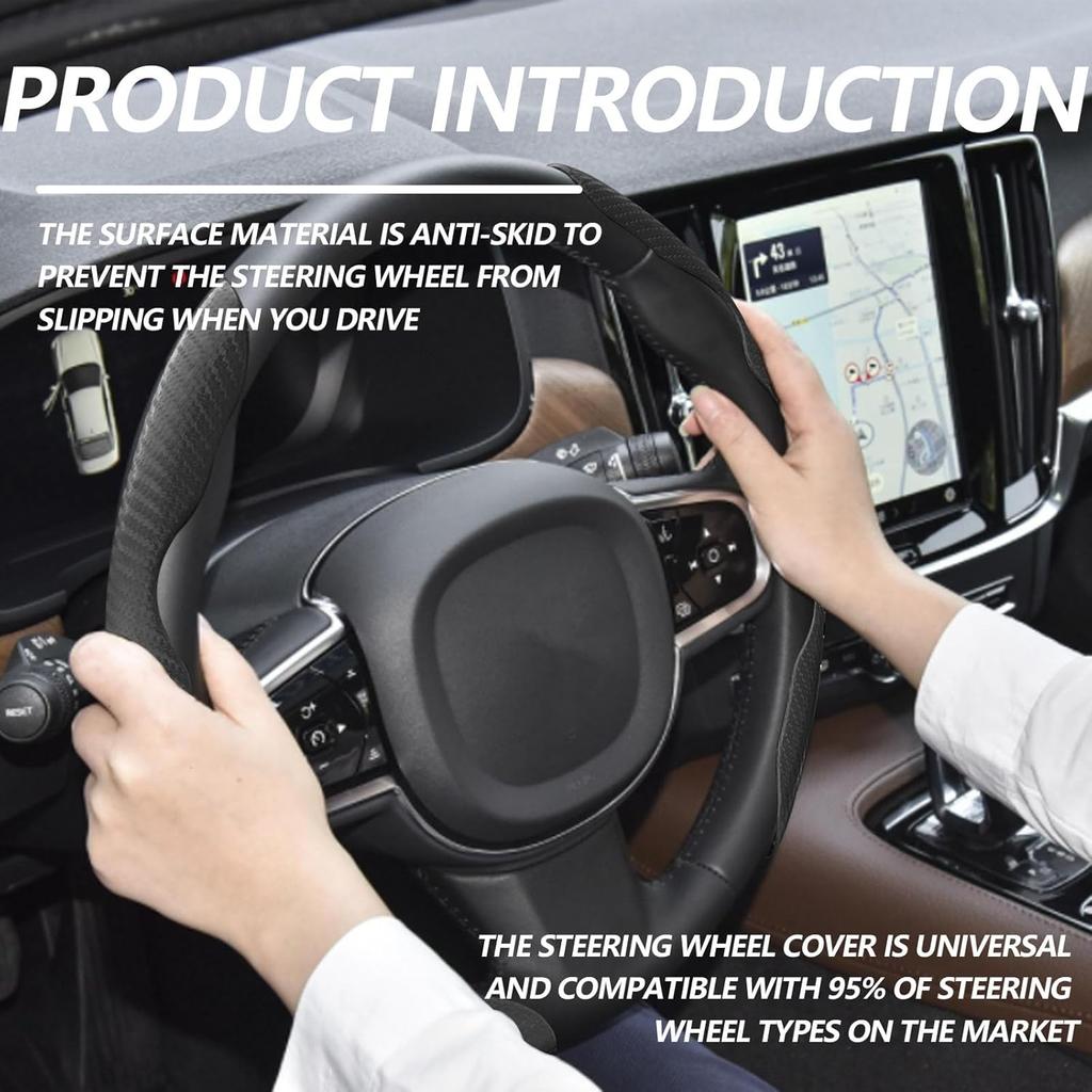 2Pcs Universal Fit Carbon Fiber Steering Wheel Cover, Anti-Skid Steering Wheel Cover/Segmented Steering Wheel Protector/Car Interior Accessories