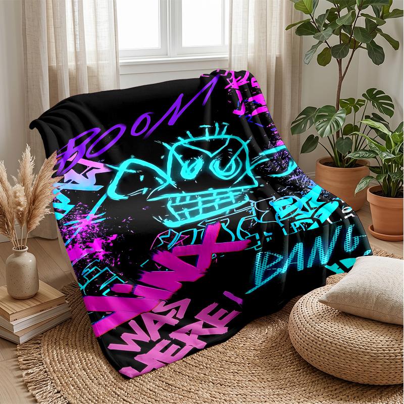 Graffiti LOLPrinted Flannel Blanket Cozy Skin-Friendly Warm Throw for Couch Bed Indoor Daily Use