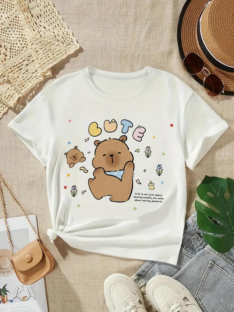 2025 Capybara Tshirt Kids Children TShirt capibara Cartoons Clothes Kid Girl Boy Capybaras T Shirt Baby Casual Top Clothes