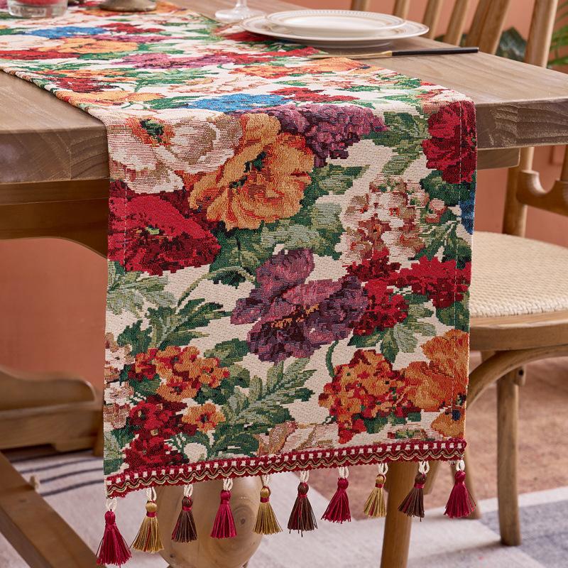 American Retro Jacquard Table Runner Nordic Living Room Home Decoration TV Cabinet Cover Scarf Bed Tail Flag Coffee Table Decor