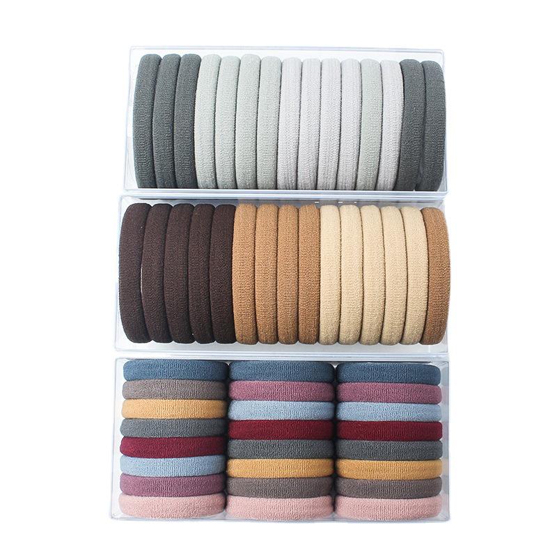 Korean Style Solid Color Hair Ties Set - Simple Flocked Ponytail Holders for Girls