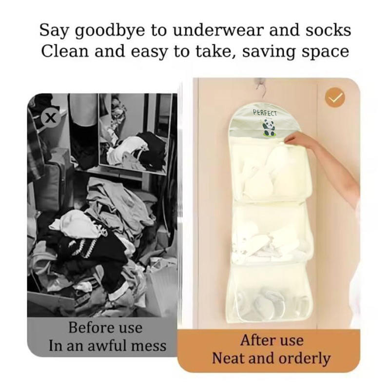 Double Layer Storage Hanging Bag Sock Storage Hanging Bag Wardrobe Dormitory Mesh Bag Underwear Wall Hanging Sorting Storage Bag