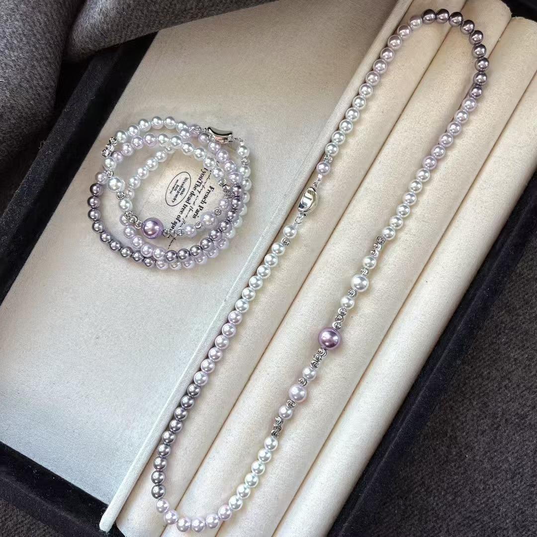 Vintage Romantic Purple Highlight Faux Crystal Pearl Sweater Chain Necklace Collarbone Chain