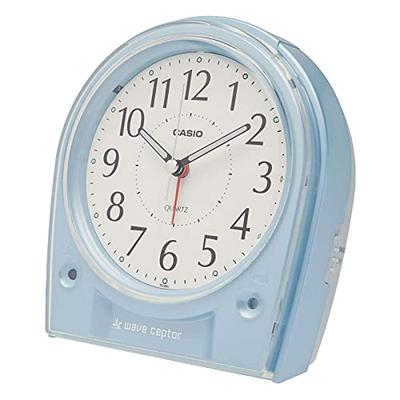 Wave Ceptor Alarm Clock, Radio-Controlled, Analog, White, Light Blue, 14.9 X 14.2 X 8.2 Cm, TQ-580J-2JF