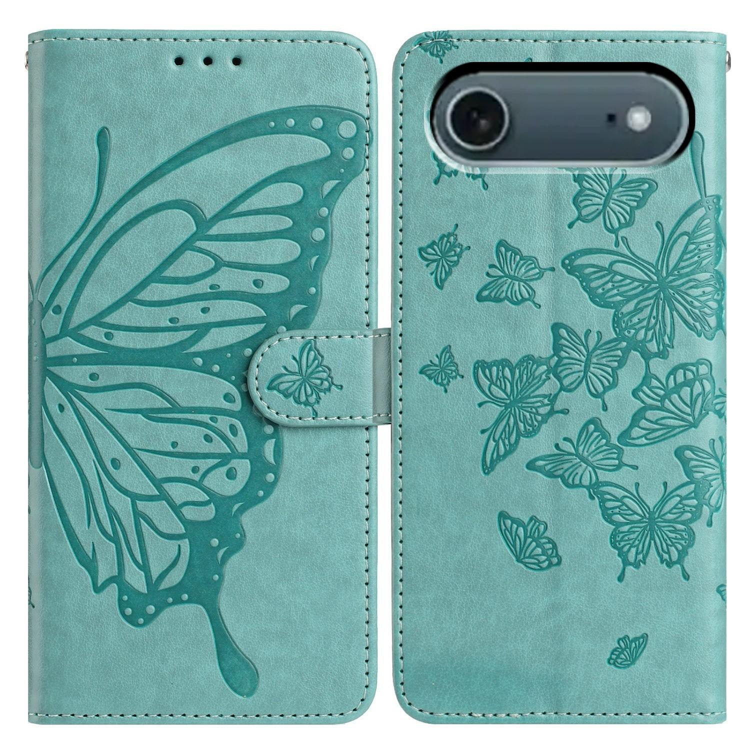 For iPhone Air Case Butterfly Imprinted Wallet Stand PU Leather Flip Phone Cover with Strap D