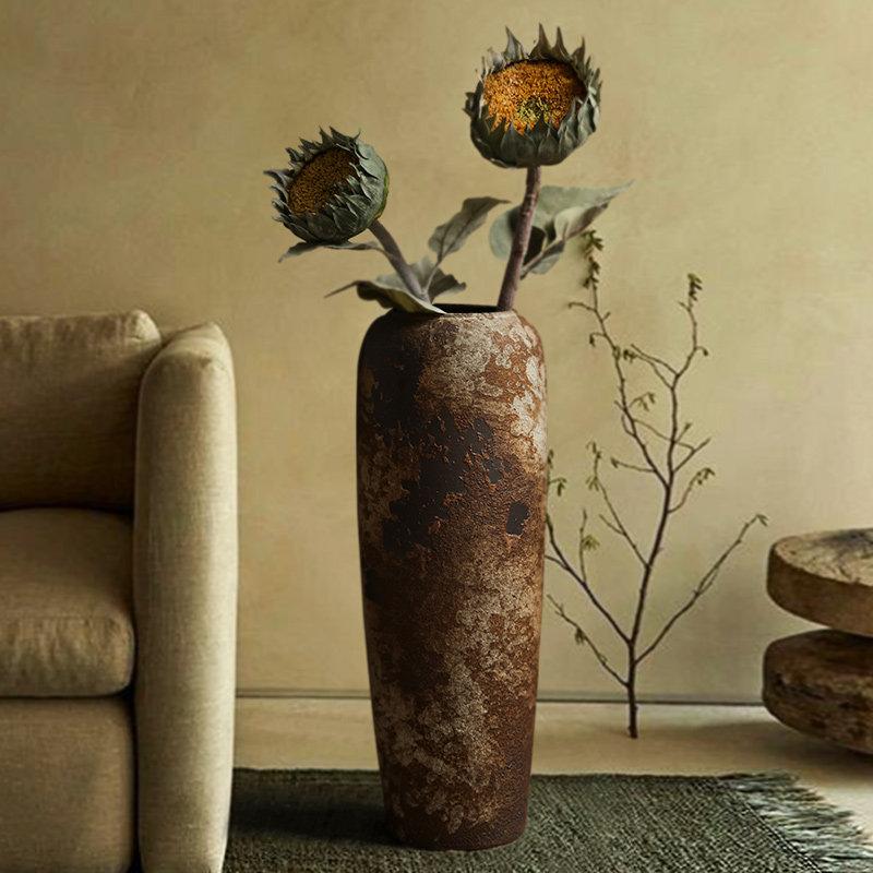 Wabi-Sabi Retro Keramik Bodenvase - Zen Gealterter Terrakotta Topf für Trockenblumen, Rustikales Haus Wohnzimmer Dekor
