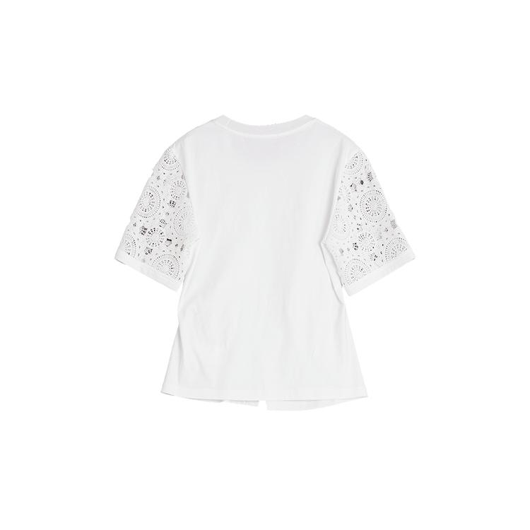 ELLE Cotton Round Neck Top With Hollow Out Split Short Sleeves Women tops White ET47452