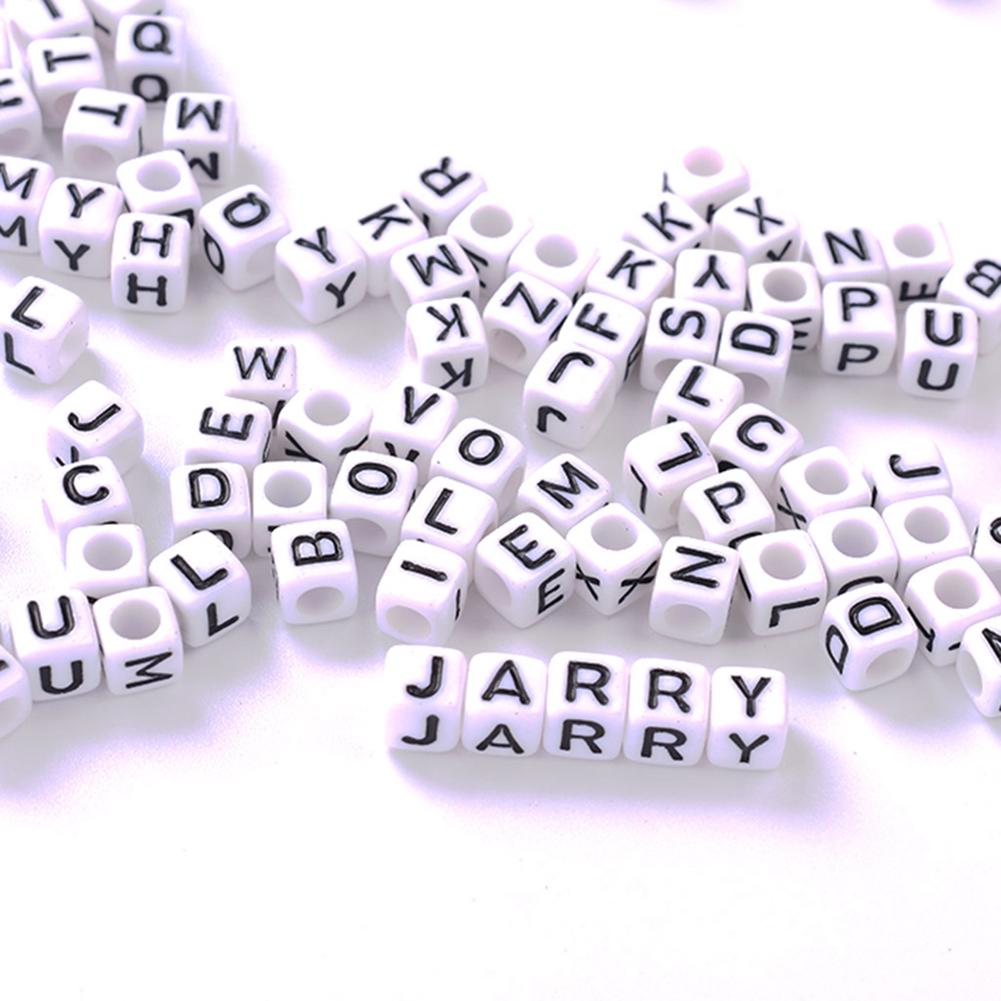100pcs Letter Alphabet Beads 4mm Square White Acrylic Beads DIY Jewelry Accessories