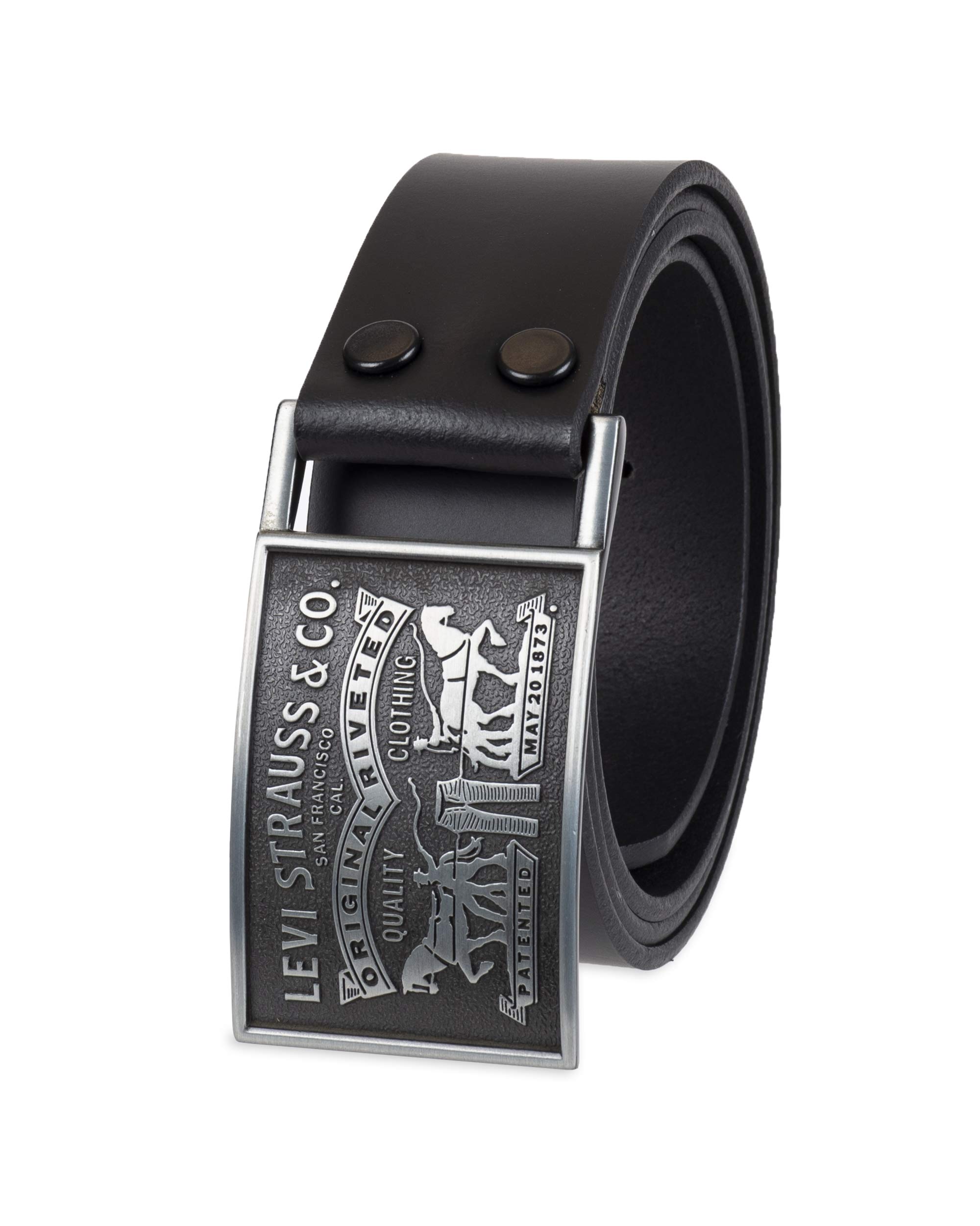 

Levi s Men s Leather Jean Belt with Removable Plaque Buckle - Big Buckle, Cowboy Belt, black snap, Medium (34-36)
