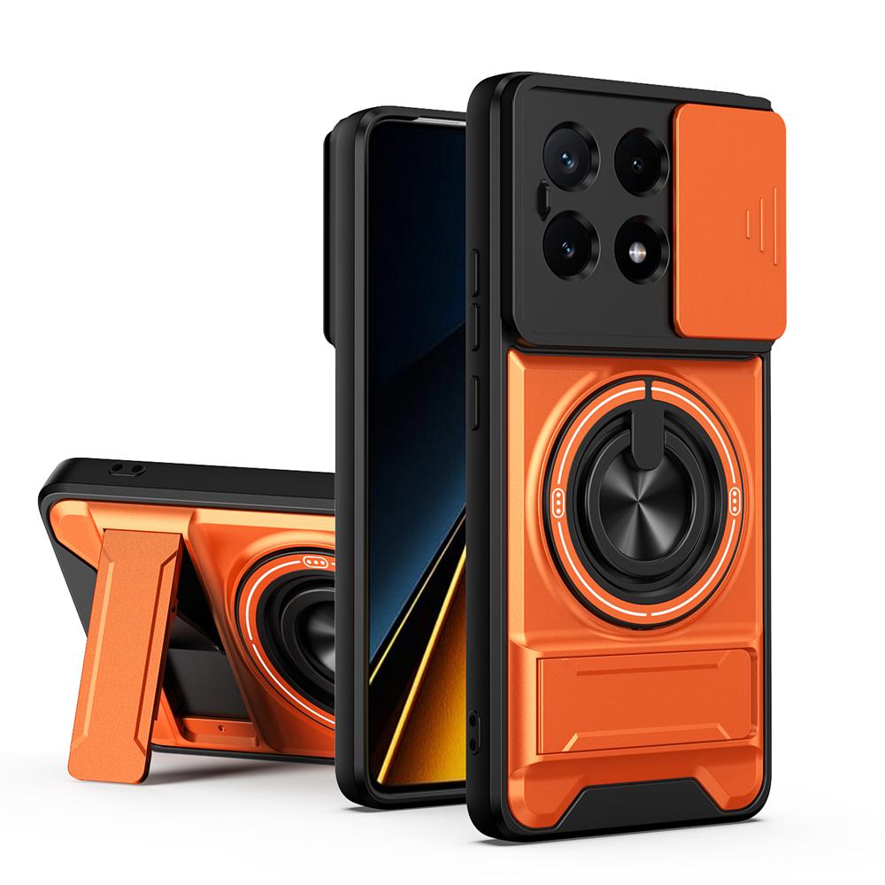KEYSION Magnetic Phone Case for Xiaomi POCO X6 Pro 5G Slide Camera Lens Protection Upright Kickstand Ring Shockproof Back Cover