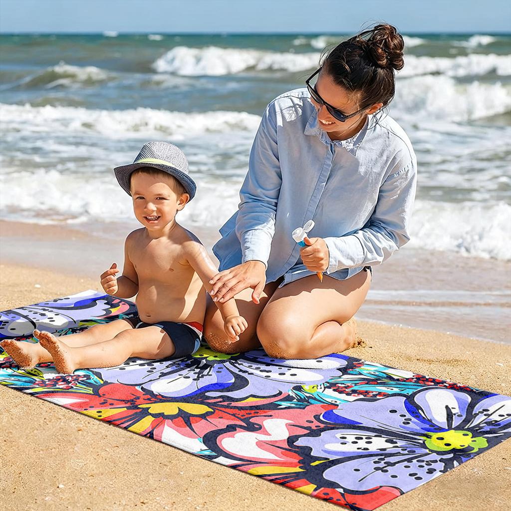 1PC Towel Blue Vintage Flower Drawing Art for Family Friend Quick-Dry Beach Towel For Yoga Tourism Beach GYM Camping Swimming