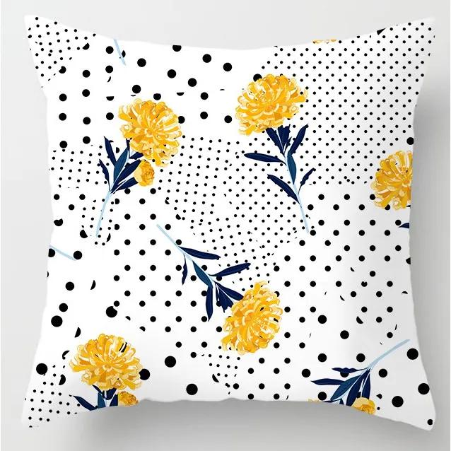 Geometric Yellow Flower Print Pattern Cushion Cover for Home Living Room Sofa Decoration Throw Pillow Cover