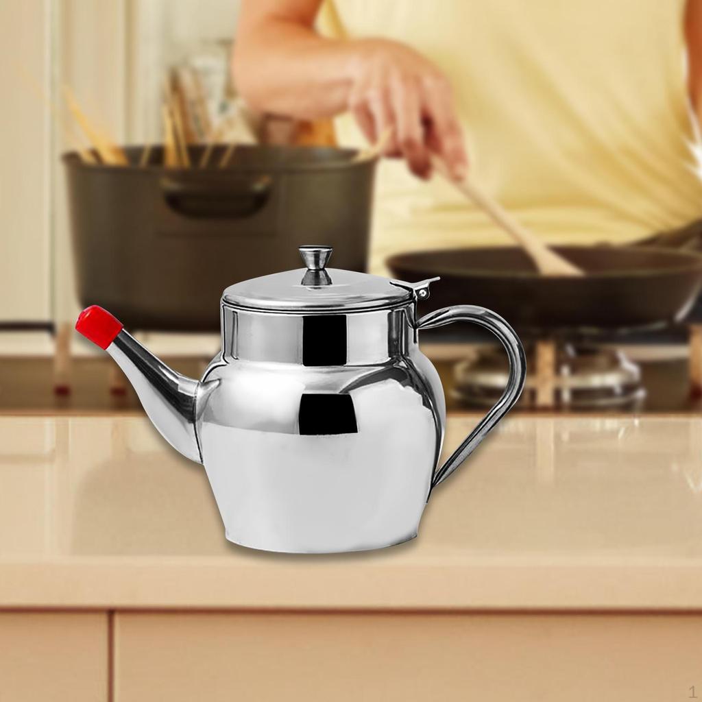 Stainless Steel Oil Dispenser Bottle Storage Container with Fine Mesh Strainer for Home Kitchen