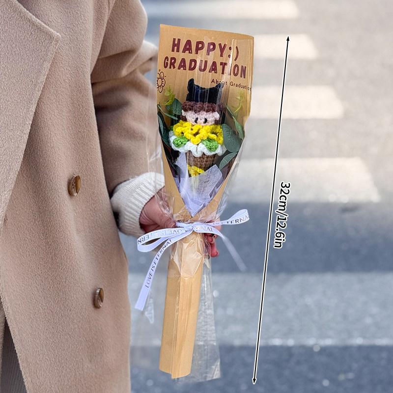 Graduation Bouquet Crochet Flower Bouquet Hand-woven Graduation Gifts Artificial Knitted Flowers Teacher's Day Gifts Decor