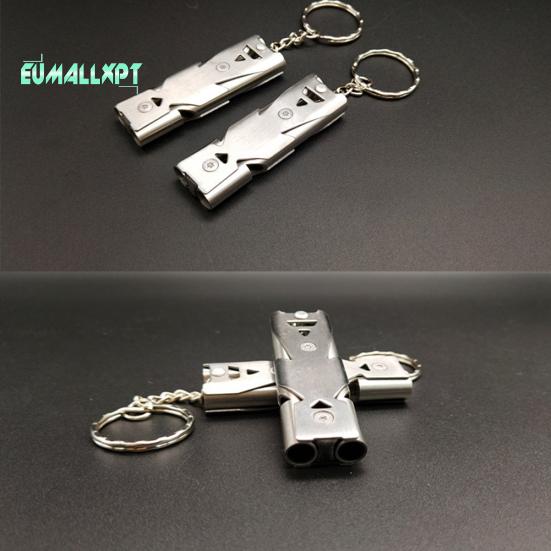 Portable Stainless Steel Dual-Pipe Mini - High Decibels Survival Keychain Whistle