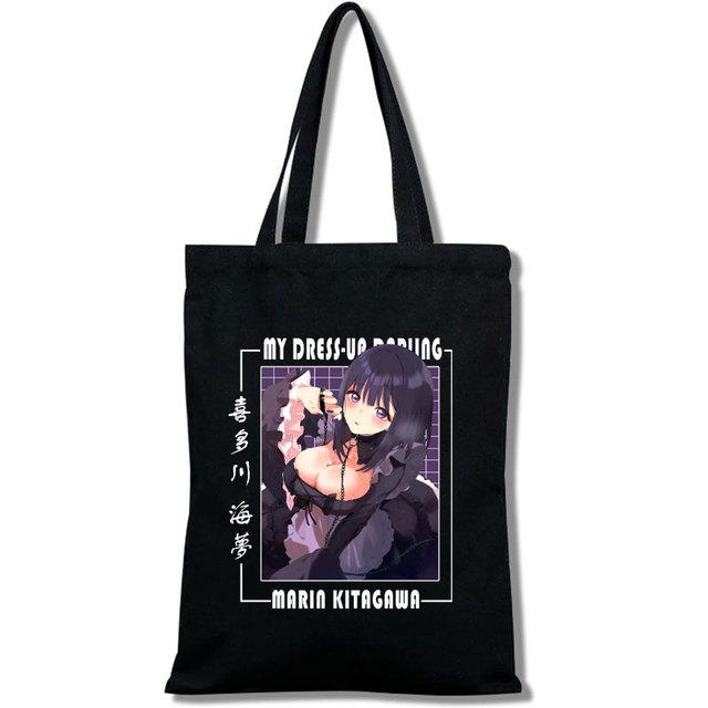 Fashion Anime My Dress-Up Darling Marin Kitagawa Men Women Reusable Shopping Bag Cartoon Print Eco-Friendly Canvas Tote Bag