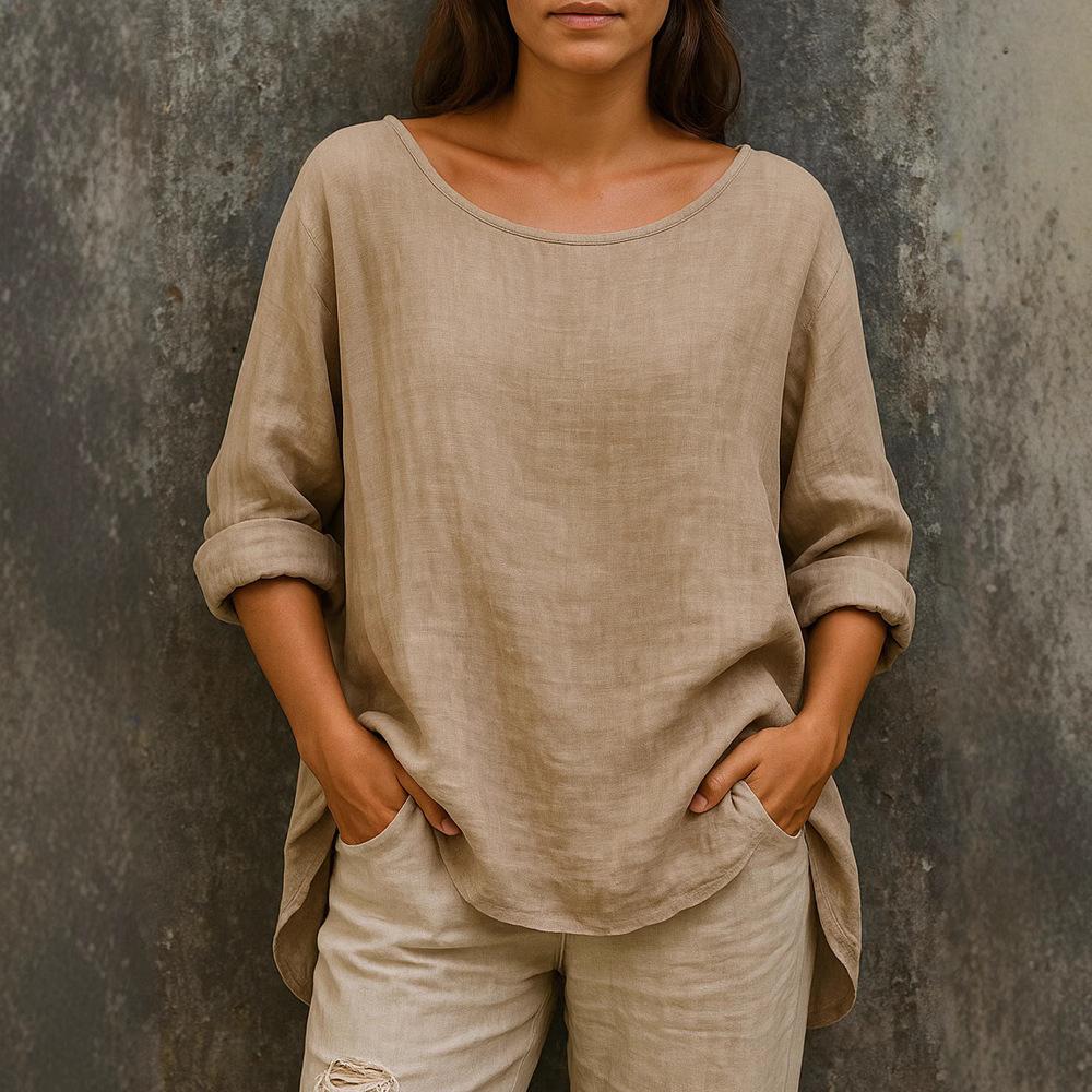Summer new women's clothing casual loose fashion cotton and linen retro crew neck large size t-shirt