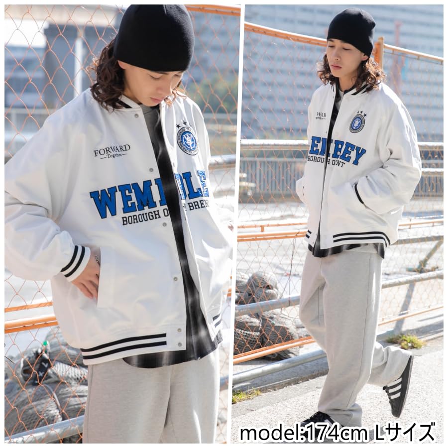 WEGO Unisex Stadium Oversized Casual Blouson with Plus Size Type G White Men's Jacket, Outerwear, Patches, Streetwear, Sizes, Gift, Spring/Winter