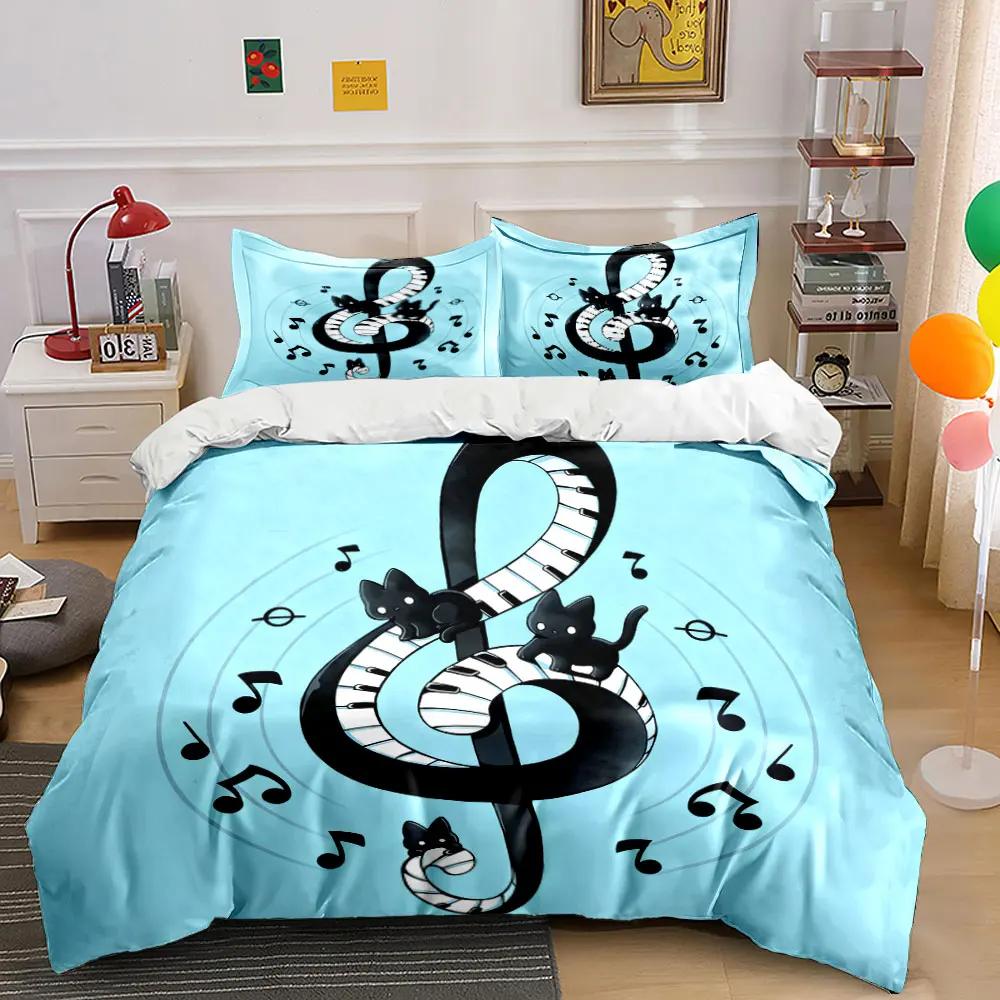 "Music Cats Art Decor Set" Soft Comfortable Duvet Cover Bedding Set Included 1*Duvet Cover & 2*Pillowcases, gift