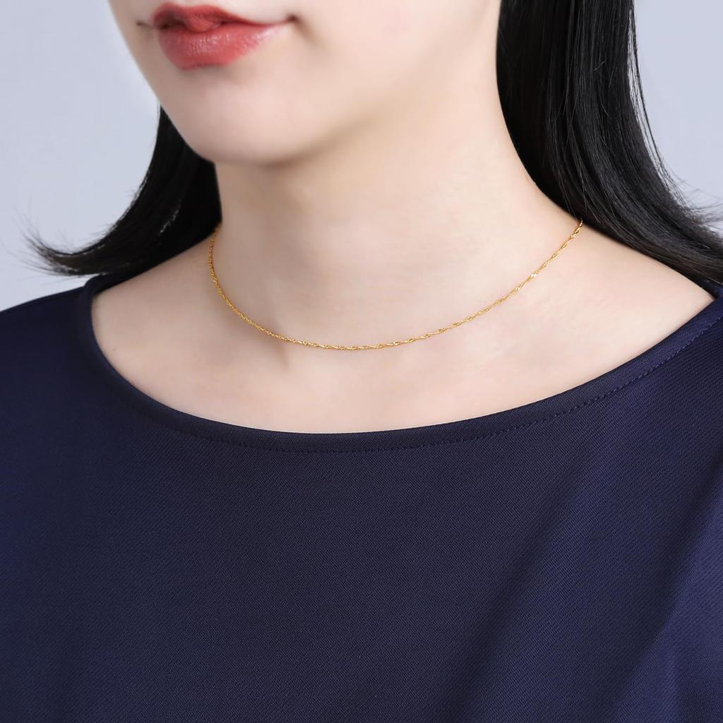 Speranza 24K Pure Gold Screw Chain with Mint Certification for Women Necklace, 40cm, 1.2mm Wide, Mark,