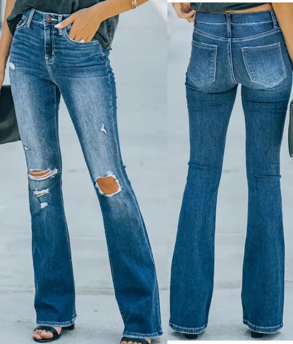 Women's Ripped High-Waisted Slimming Micro-Flare Jeans 2025 Fashion Washed