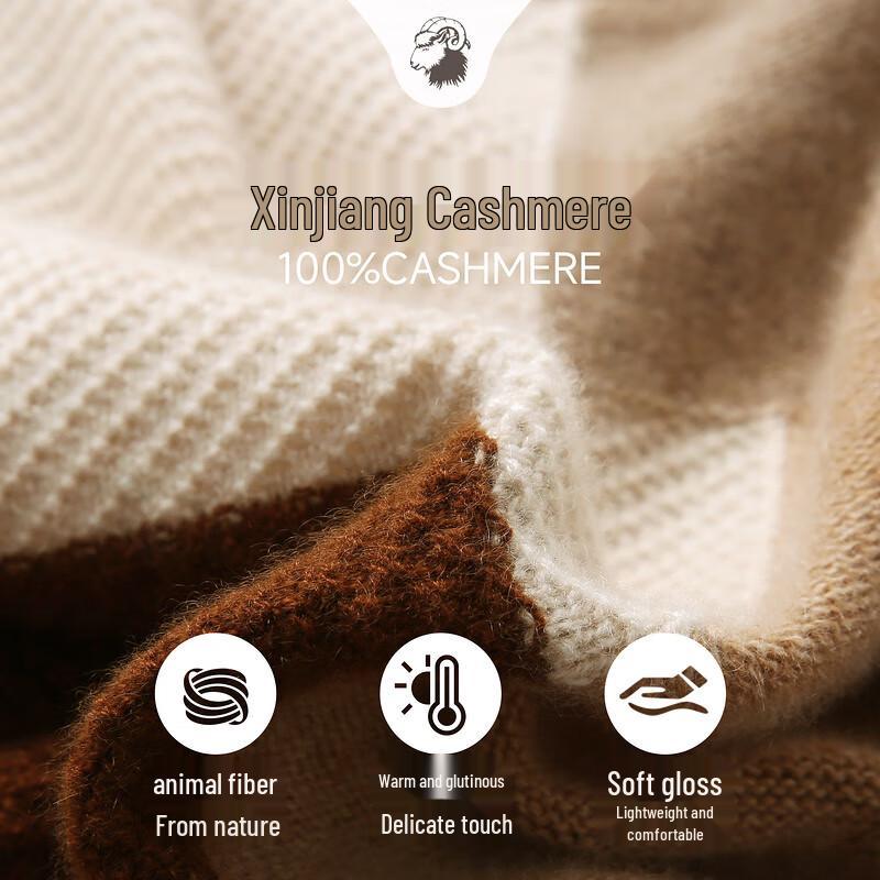 Zhaojun Women's Thickened 100% Cashmere Color-block Knit Sweater