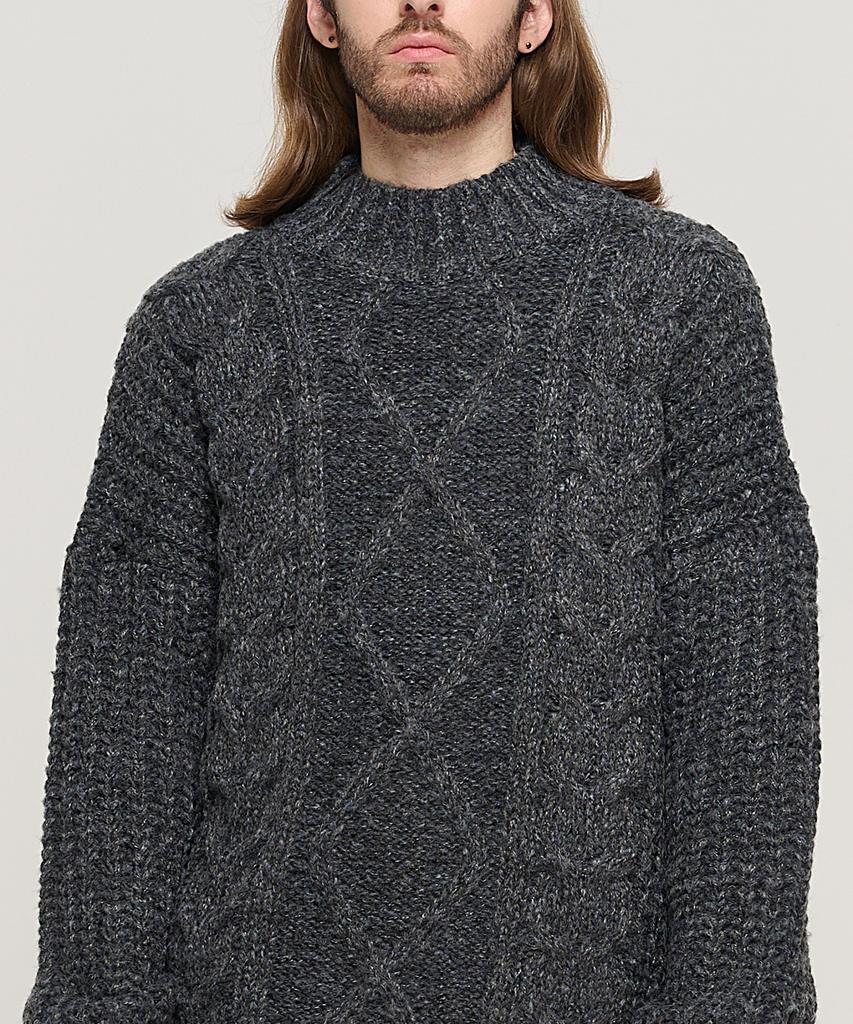 CARGOBROS Semi-Over Cable Mock Neck Knit (Charcoal)