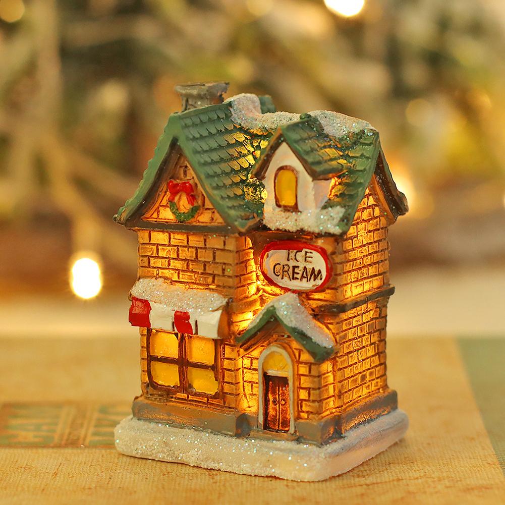 Christmas Luminous House Ornaments Micro Landscape Villa Resin Handicraft Xmas Gifts For New Year Decor