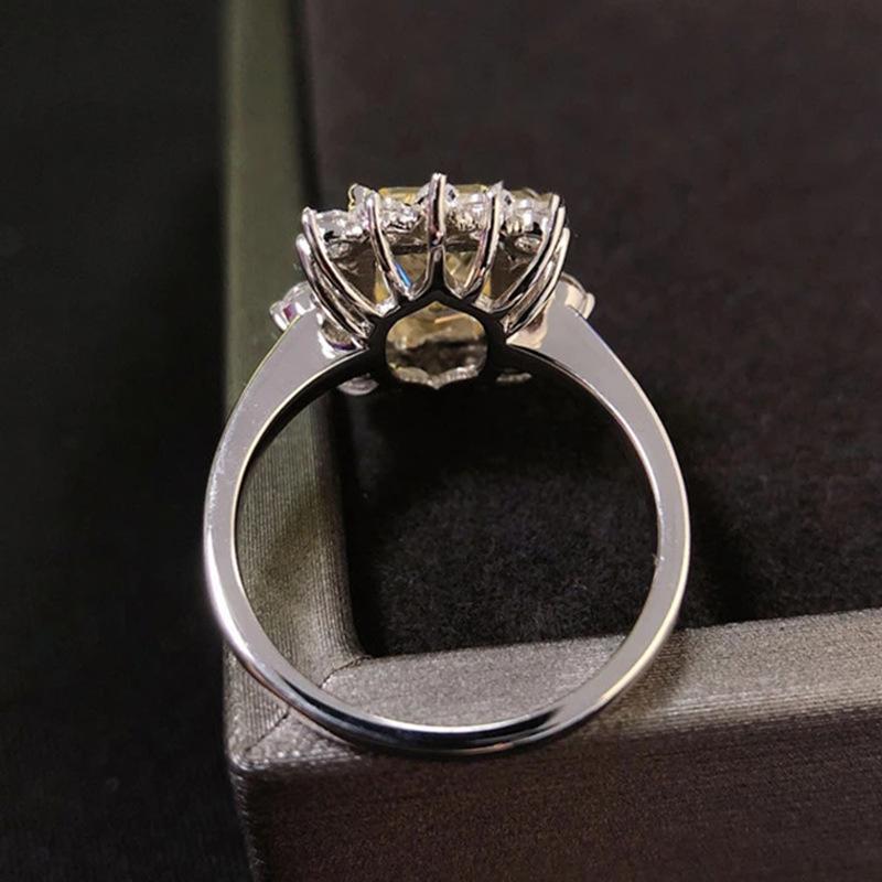 Sparkling Yellow Diamonds with Zircon Ring, Wedding Dinner Bridal Jewelry Gift