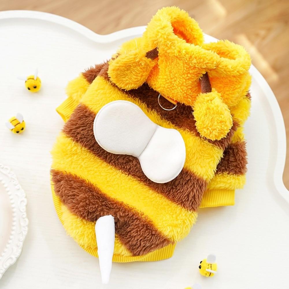 Plüschmaterial Haustierkleidung Bienen-Cosplay Kapuzenpullover Hunde-Verwandlungsoutfit Mittelgroßer Hund