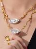 European & American Oval Cut Zircon Pendant with Natural Freshwater Pearl Texture on Stainless Steel Clavicle Necklace