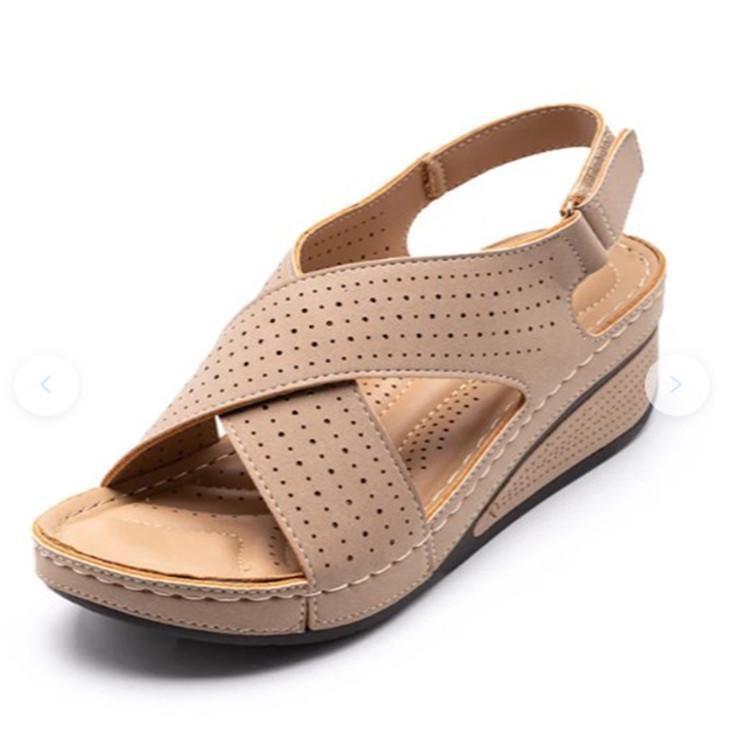Plus Size Women's Summer Wedge Sandals - Breathable, Velcro Strap, Thick Sole, Hollow Design