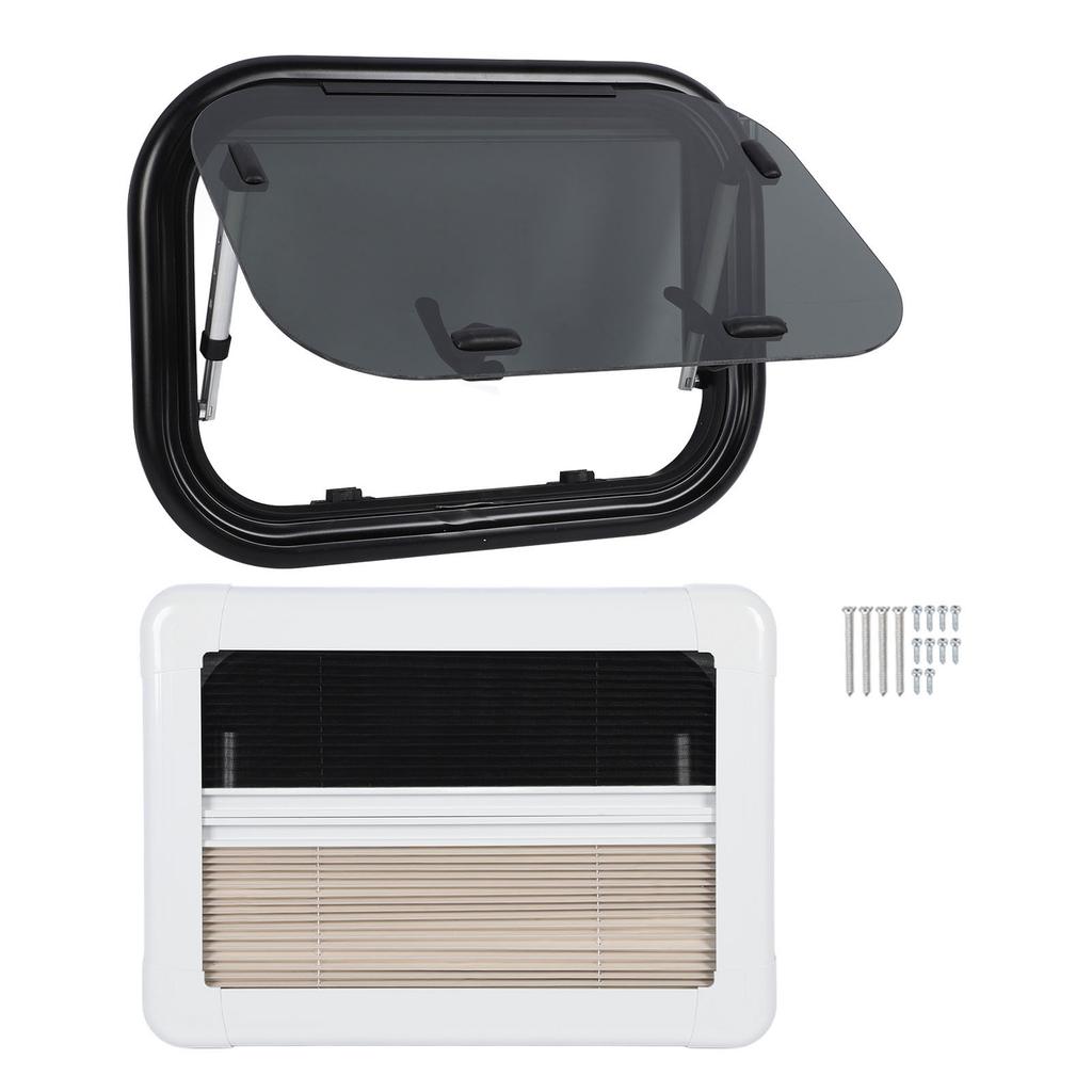 20x12In RV Window Tempered Glass UV Resistant Push Out Window with Support Rod and Sunshade Curtain for Campers Caravan Trailer
