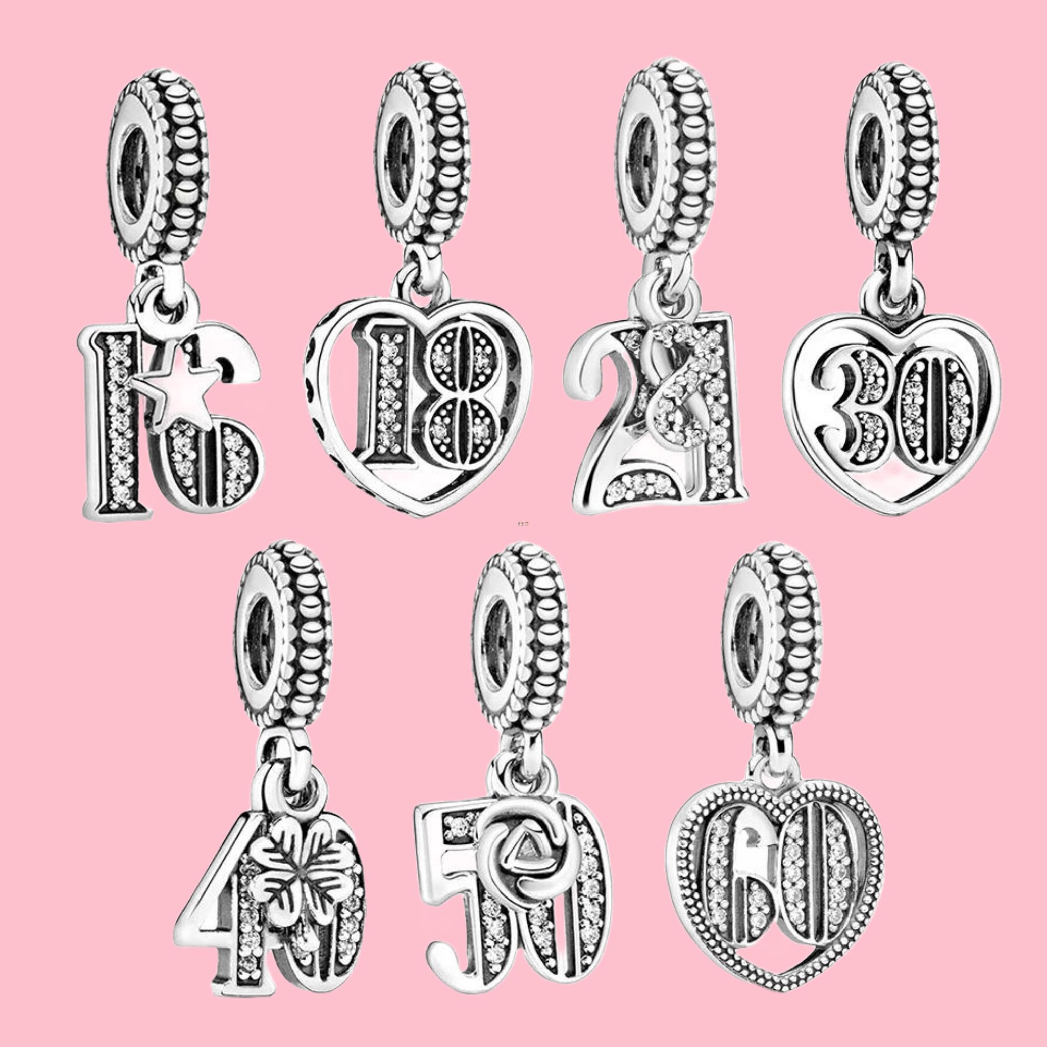 

S925 Silver 18th 21th 30th 40th 50th Celebration Pendant Fit For Couple Bracelet Necklace Jewelry Gift DIY Making
