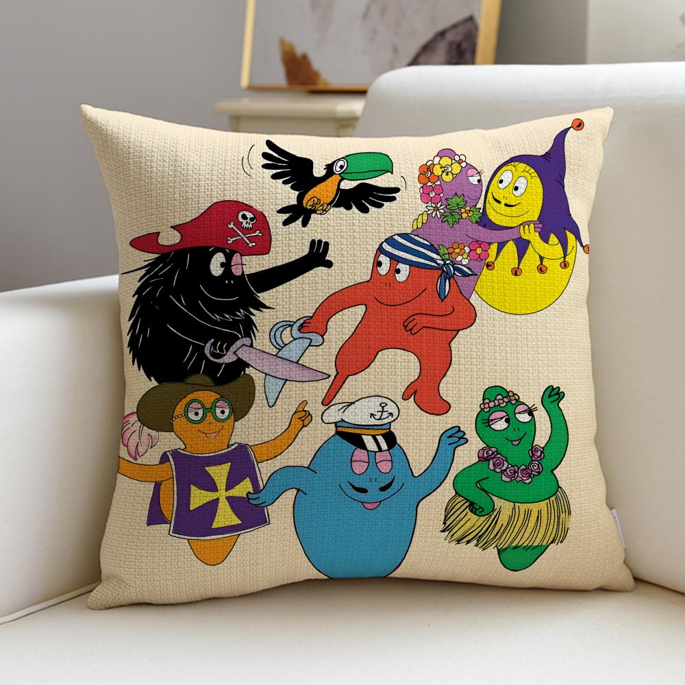 Bubbly BBarbapapaS Cushion Cover Breathable and skinfriendly linen pillowcase square removable and washable cushion