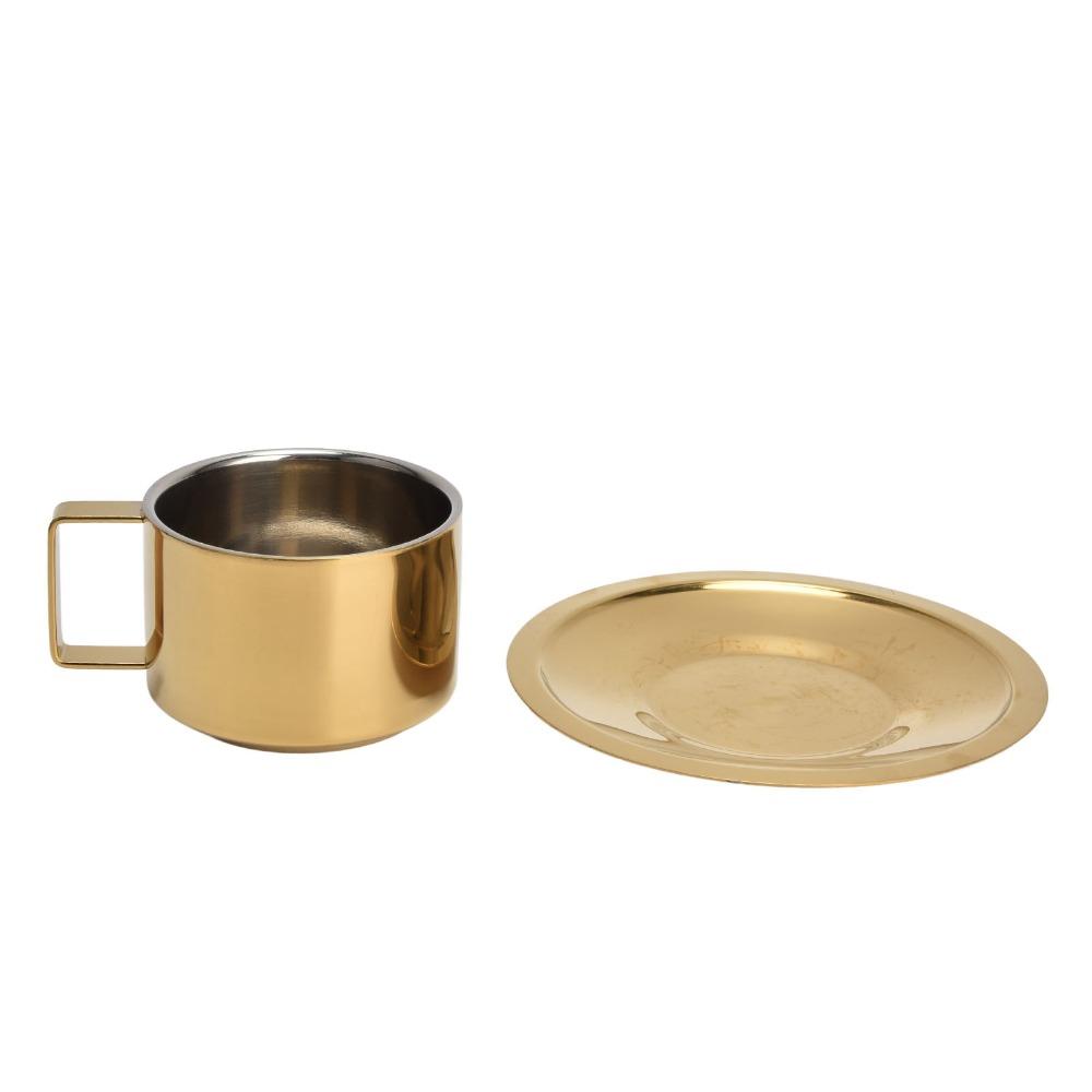 Metal Coffee Mug Stainless Steel Coffee Cup Gold Fashionable Design Espresso Cups Portable Durable Cup and Saucer Set Tea Lovers