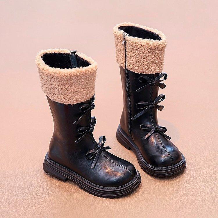 

Обувь для девочек детские длинные сапоги 2025 осень и зима новые высокие принцесса кожаные сапоги бархат иностранный снег 37 yards inner length about 23.0cm.