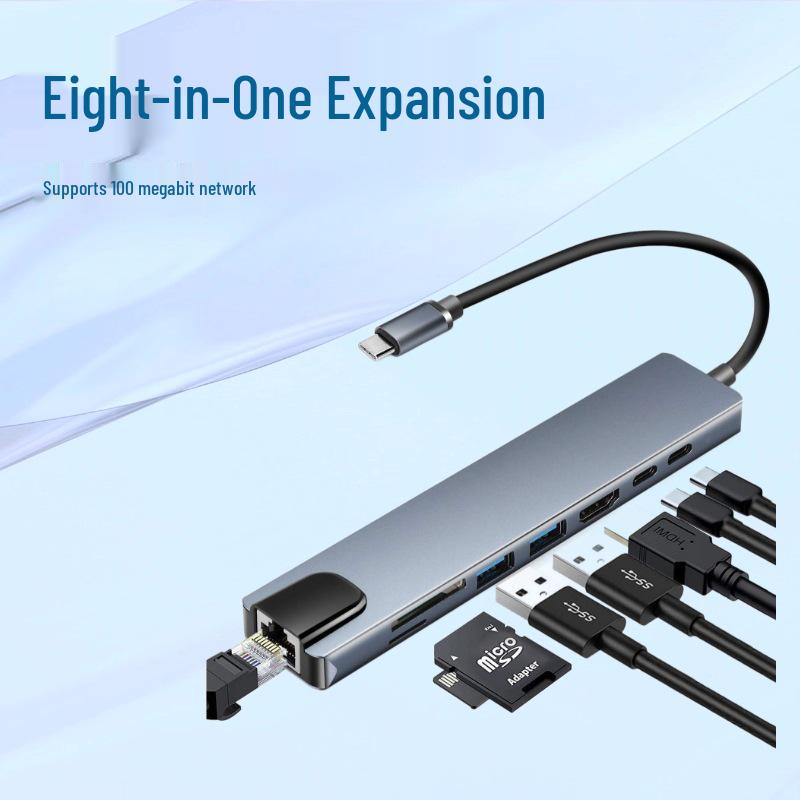 Type-C Multi-Port Hub: USB Splitter with HDMI, Ethernet, and Eight-in-One Docking Station.